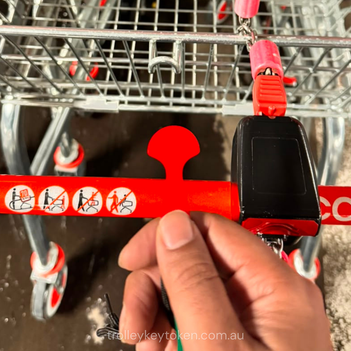 3x Red Shopping Trolley Key Tokens – Reusable Trolley Coin Alternative