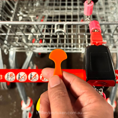 3x Orange Shopping Trolley Key Tokens – Reusable Trolley Coin Alternative