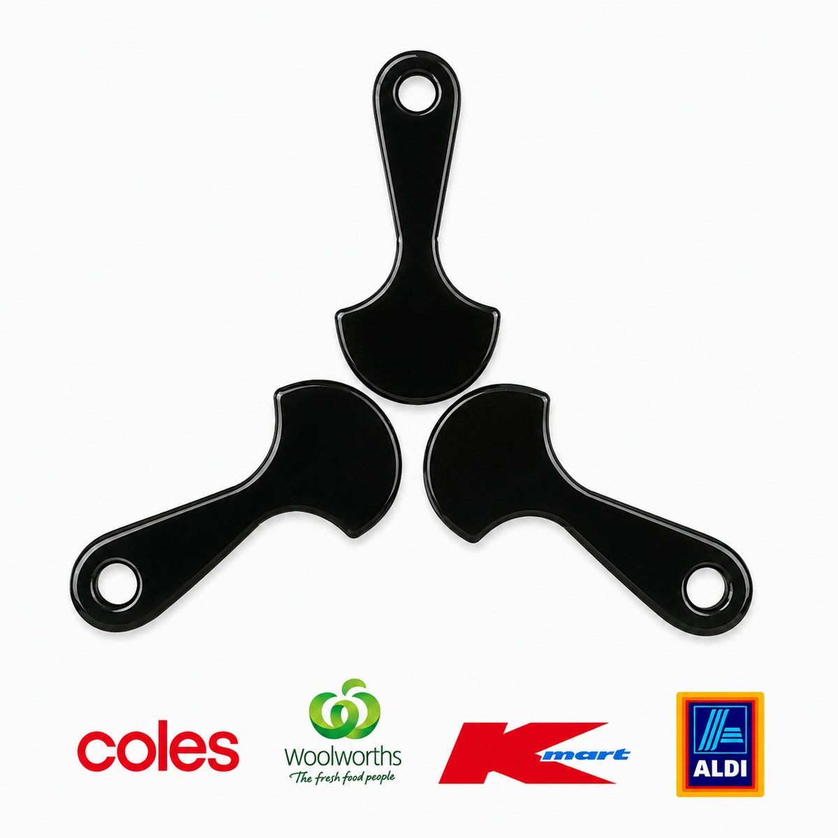 3x Black Shopping Trolley Key Tokens – Reusable Trolley Coin Alternative