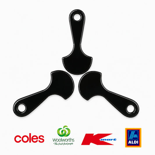 3x Black Shopping Trolley Key Tokens – Reusable Trolley Coin Alternative