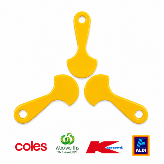 3x Yellow Shopping Trolley Key Tokens – Reusable Trolley Coin Alternative