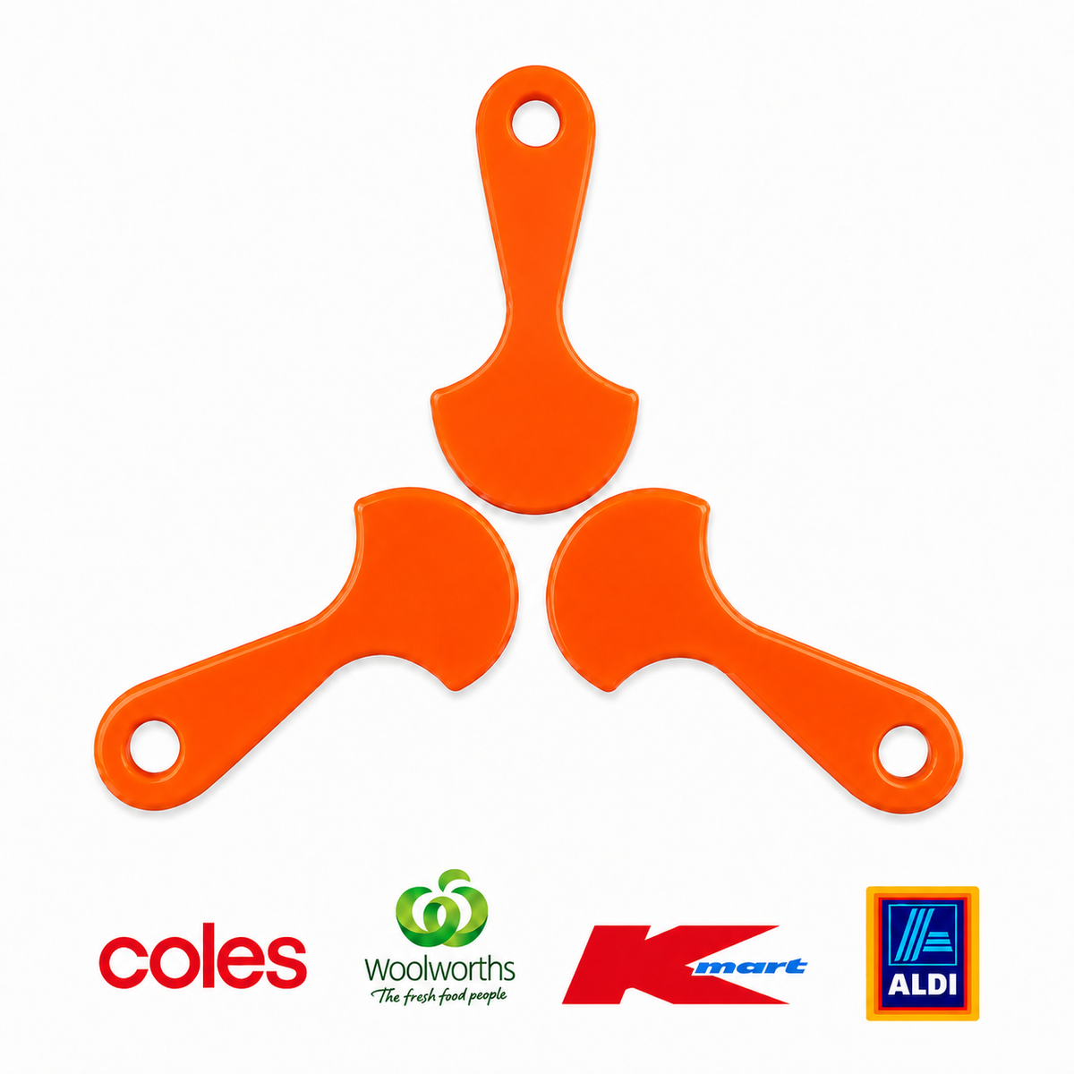 3x Orange Shopping Trolley Key Tokens – Reusable Trolley Coin Alternative