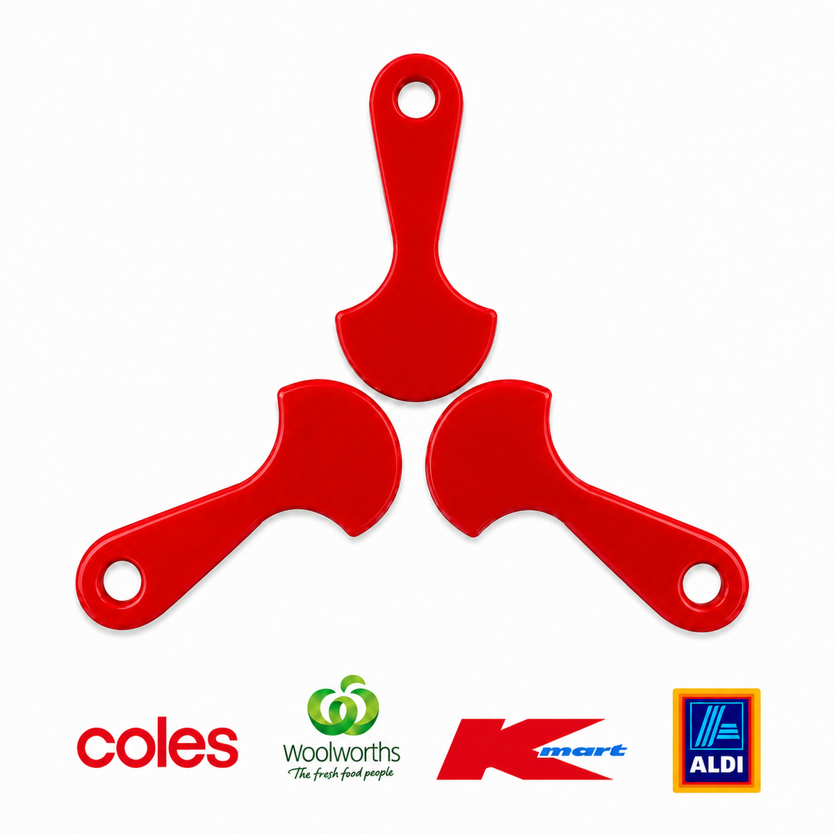 3x Red Shopping Trolley Key Tokens – Reusable Trolley Coin Alternative