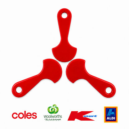 3x Red Shopping Trolley Key Tokens – Reusable Trolley Coin Alternative
