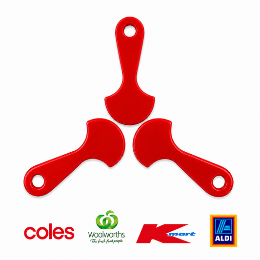 3x Red Shopping Trolley Key Tokens – Reusable Trolley Coin Alternative