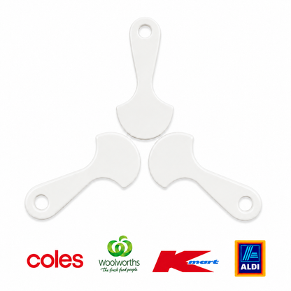 3x White Shopping Trolley Key Tokens – Reusable Trolley Coin Alternative